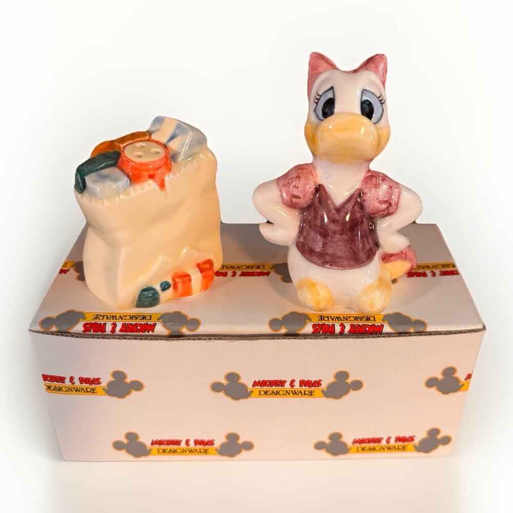 Daisy Duck & Grocery Bag Sack Salt & Pepper Shakers Disney Vintage Ceramic